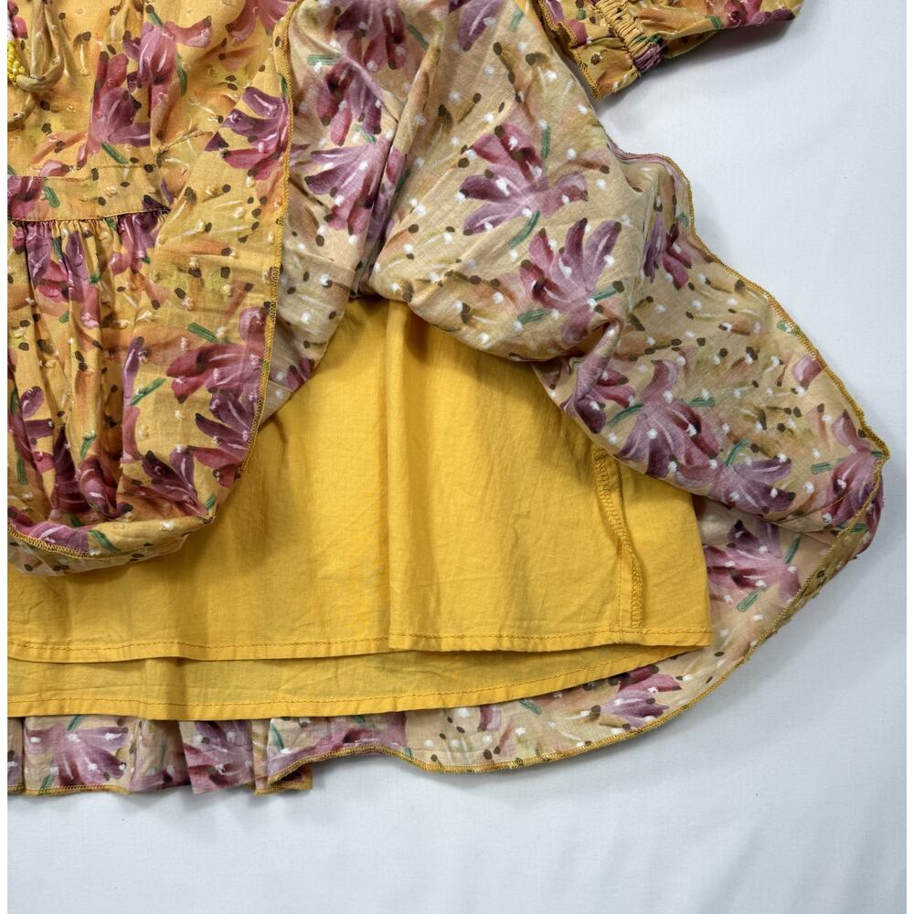Farm Rio Banana Sunshine Mini Dress Sz M tiered skirt beaded tassel - Picture 7 of 13